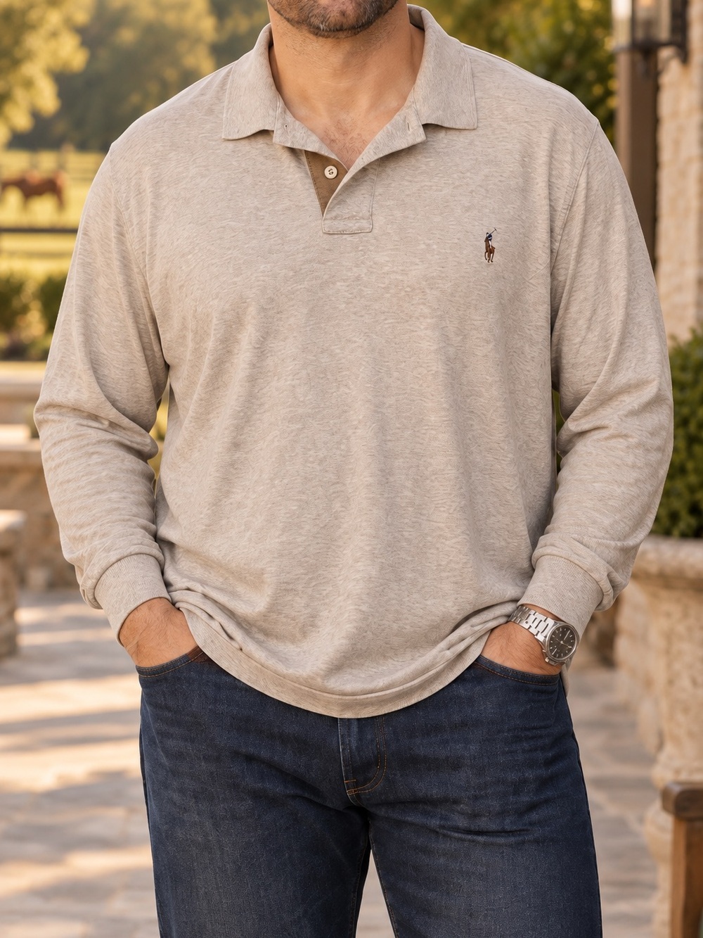 Ralph Lauren Pima Soft Touch Long Sleeve Polo Men’s XXL Oatmeal